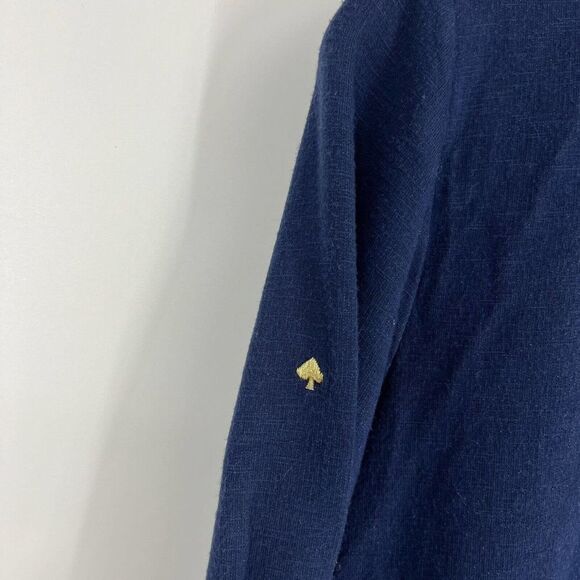 Kate Spade Sweater Size Medium Navy Mixed Media Floral Top Cotton Stretch Shirt - Picture 7 of 9